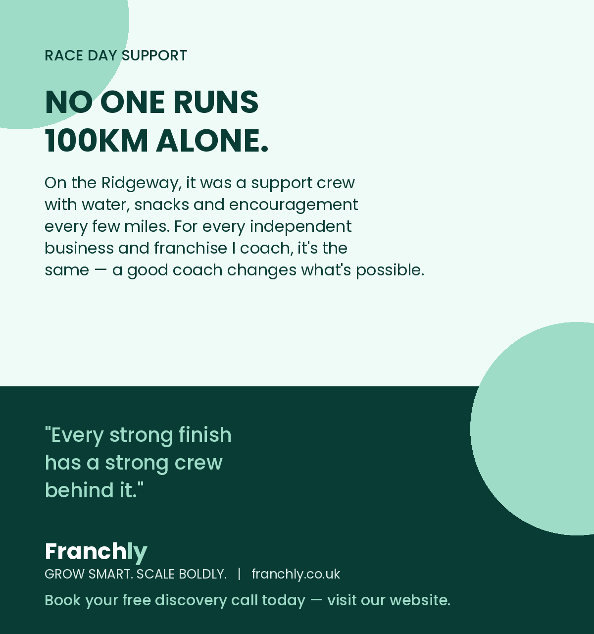 Race day support: no one runs 100km alone. Every strong finish has a strong crew behind it.