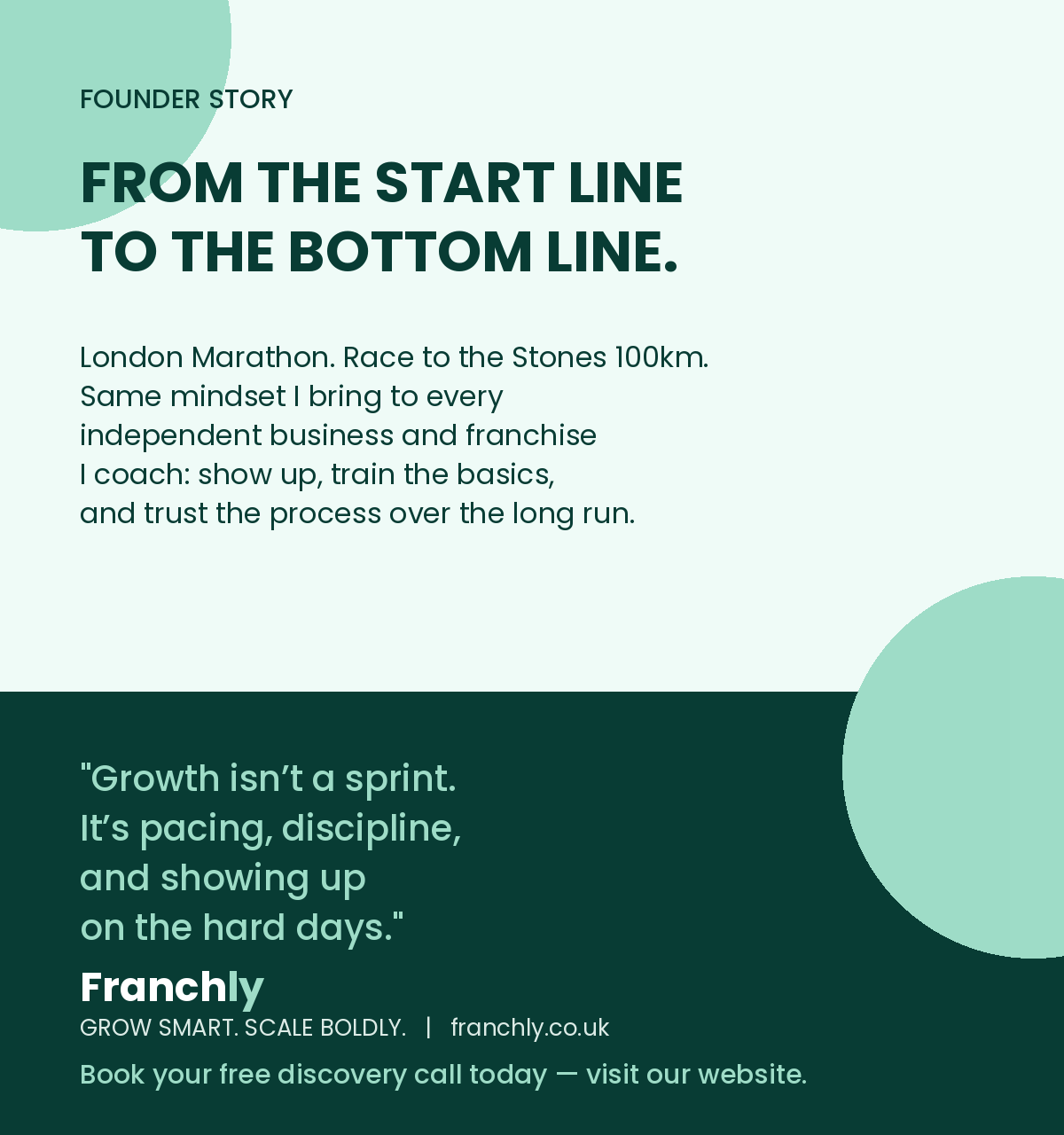 Founder story: from the start line to the bottom line — growth isn't a sprint, it's pacing, discipline and showing up on the hard days.